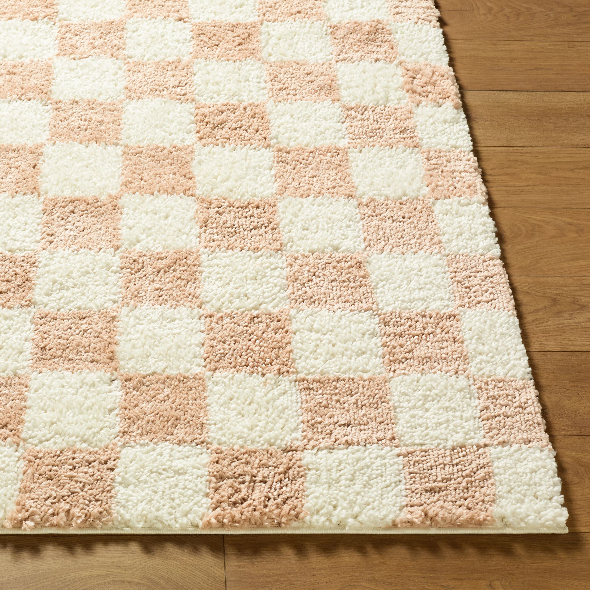 Gridline Pink & Ivory Checkered Area Rug - Image 5