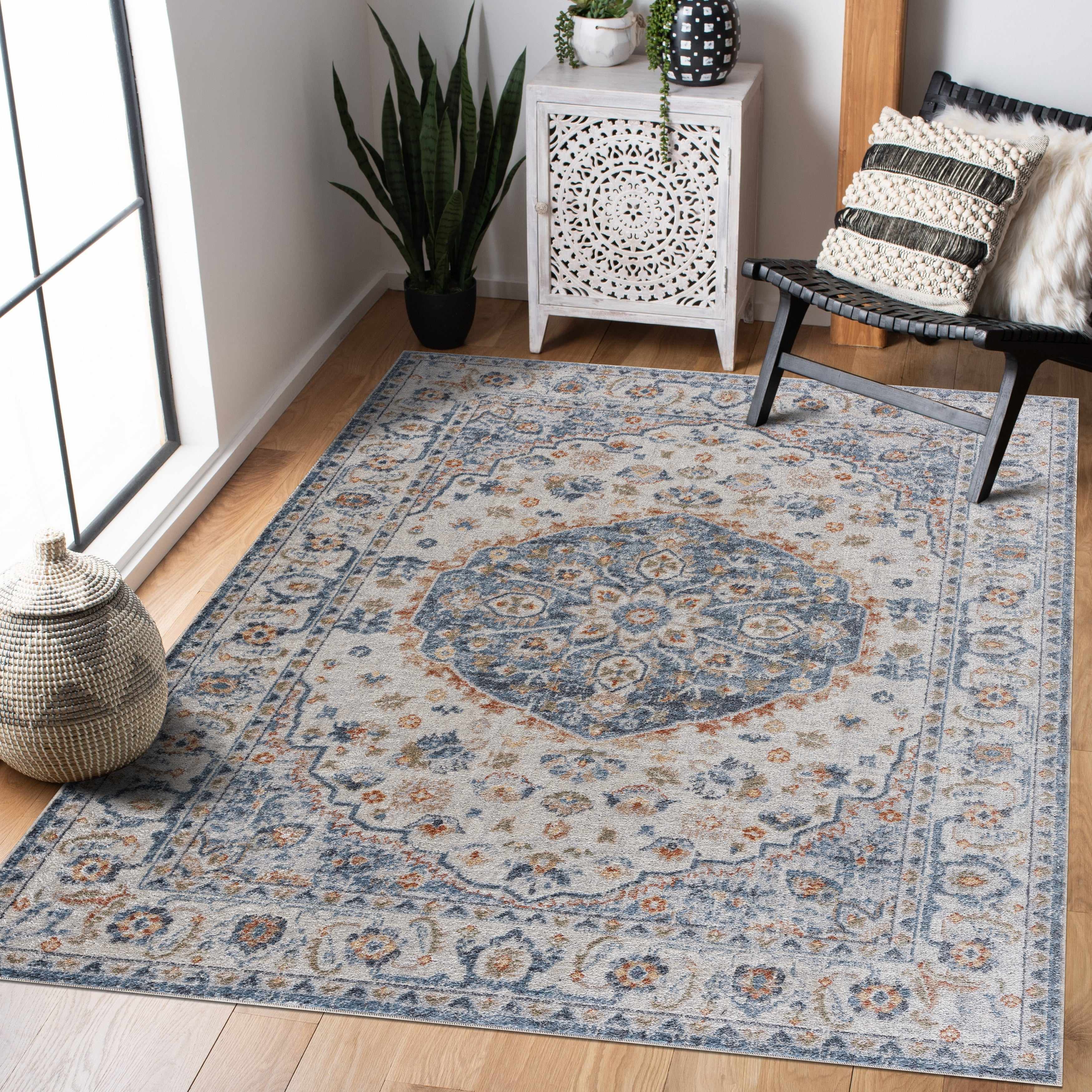 Hiti Cream&Blue Washable Rug - Clearance - Image 3