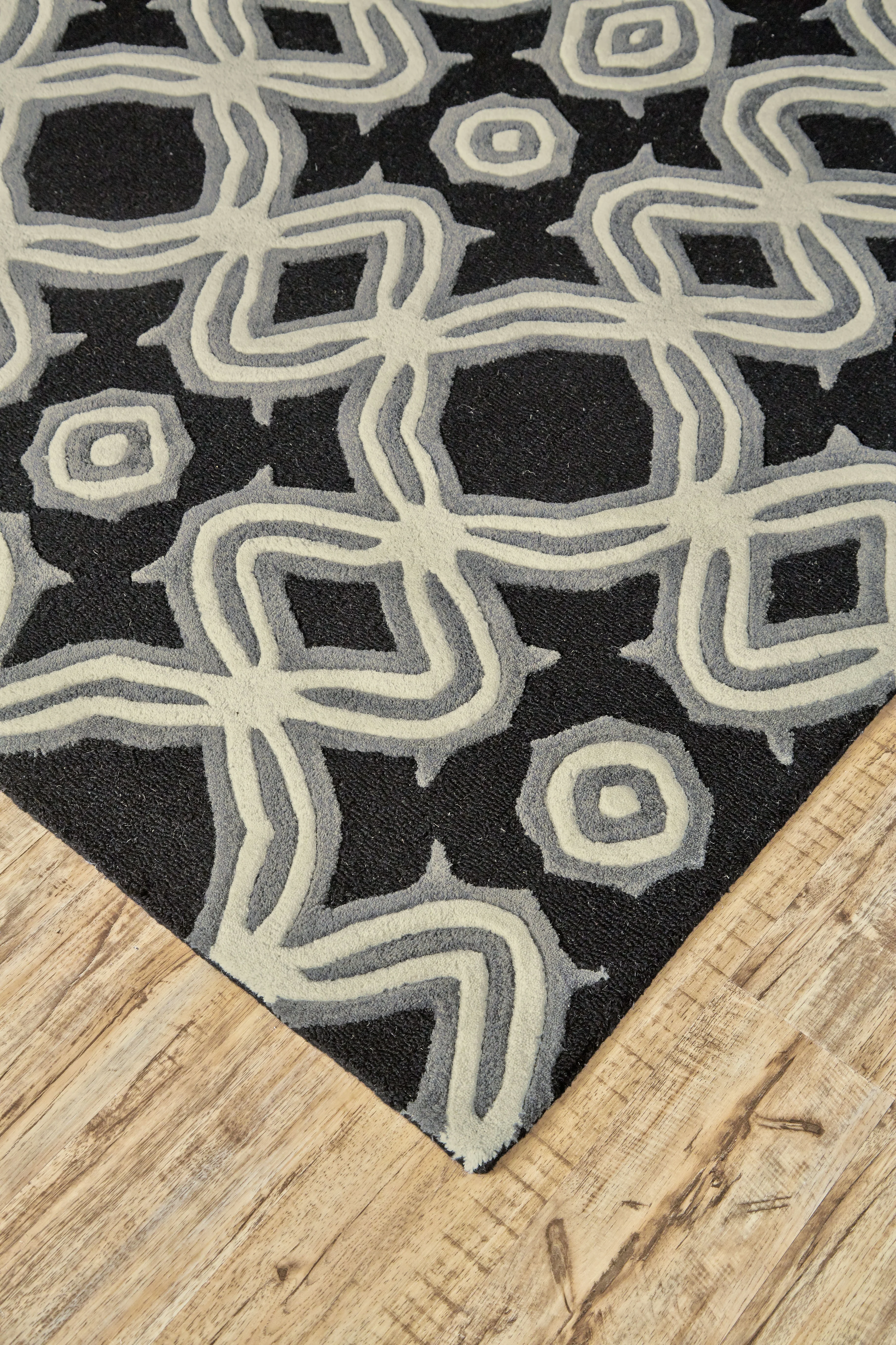 Feizy Ella Transitional Abstract - Black/Ivory/Gray Area Rug - Clearance - Image 3