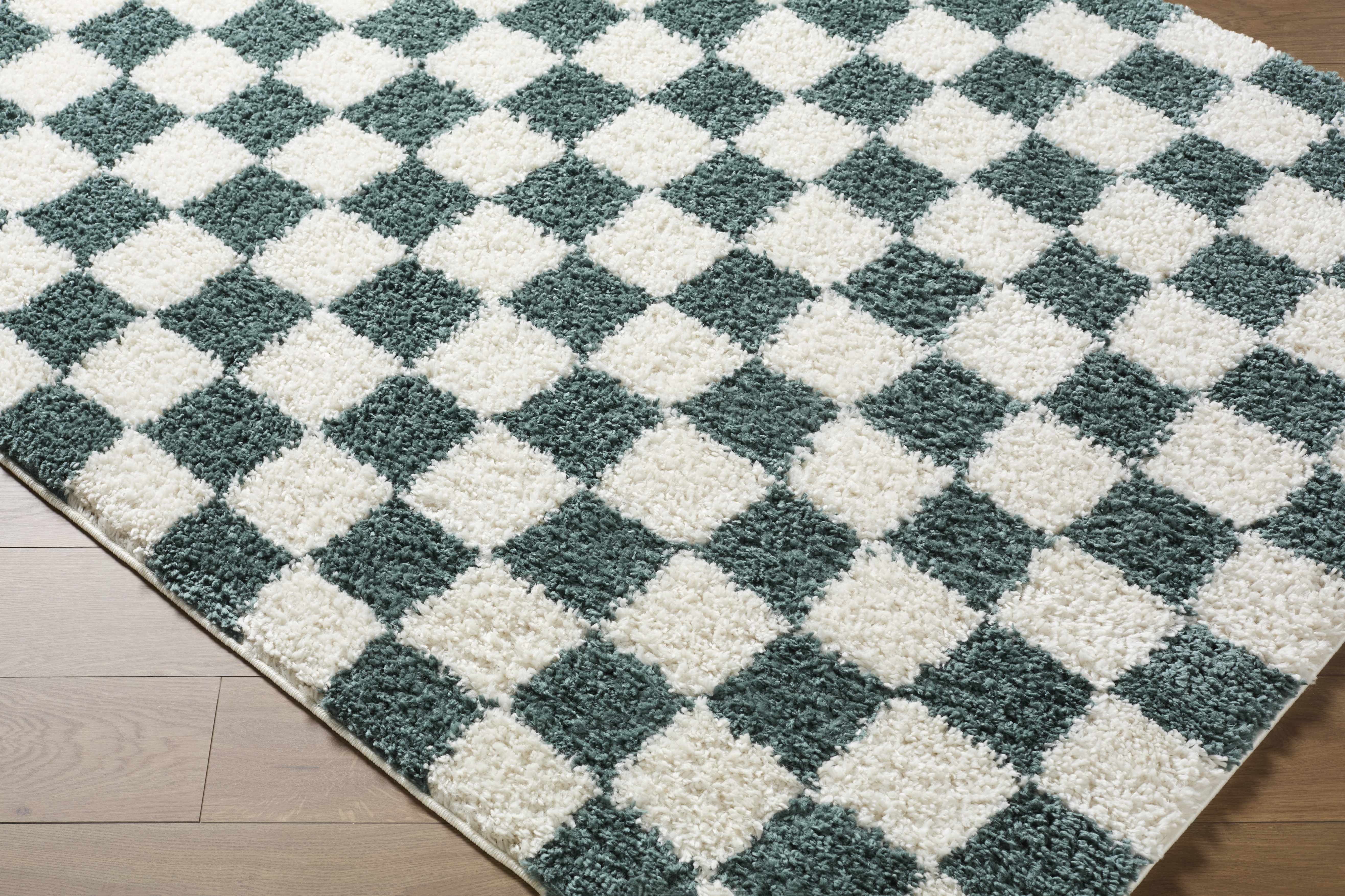 Gridline Teal & Ivory Checkered Area Rug - Image 3