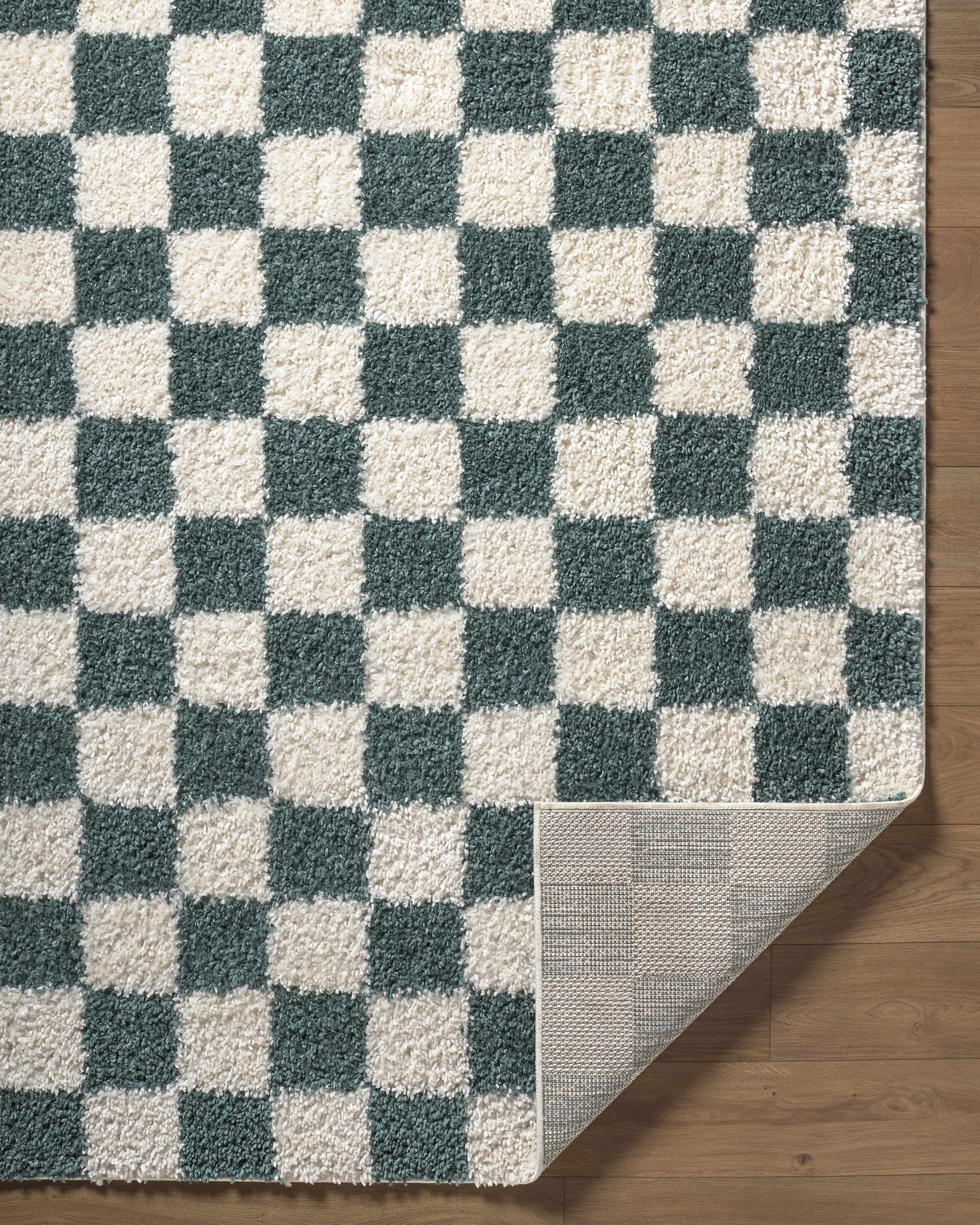Gridline Teal & Ivory Checkered Area Rug - Image 4