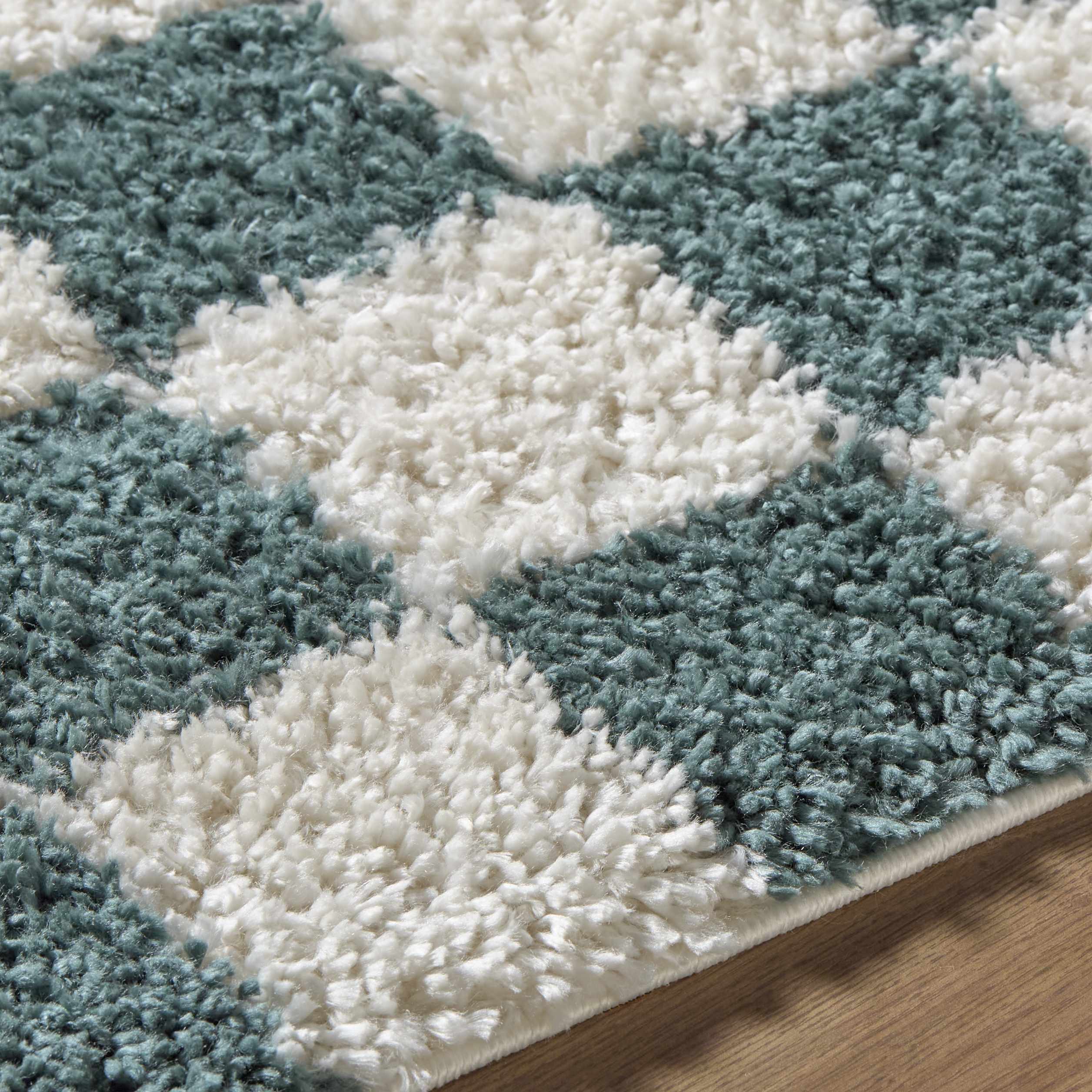 Gridline Teal & Ivory Checkered Area Rug - Image 5