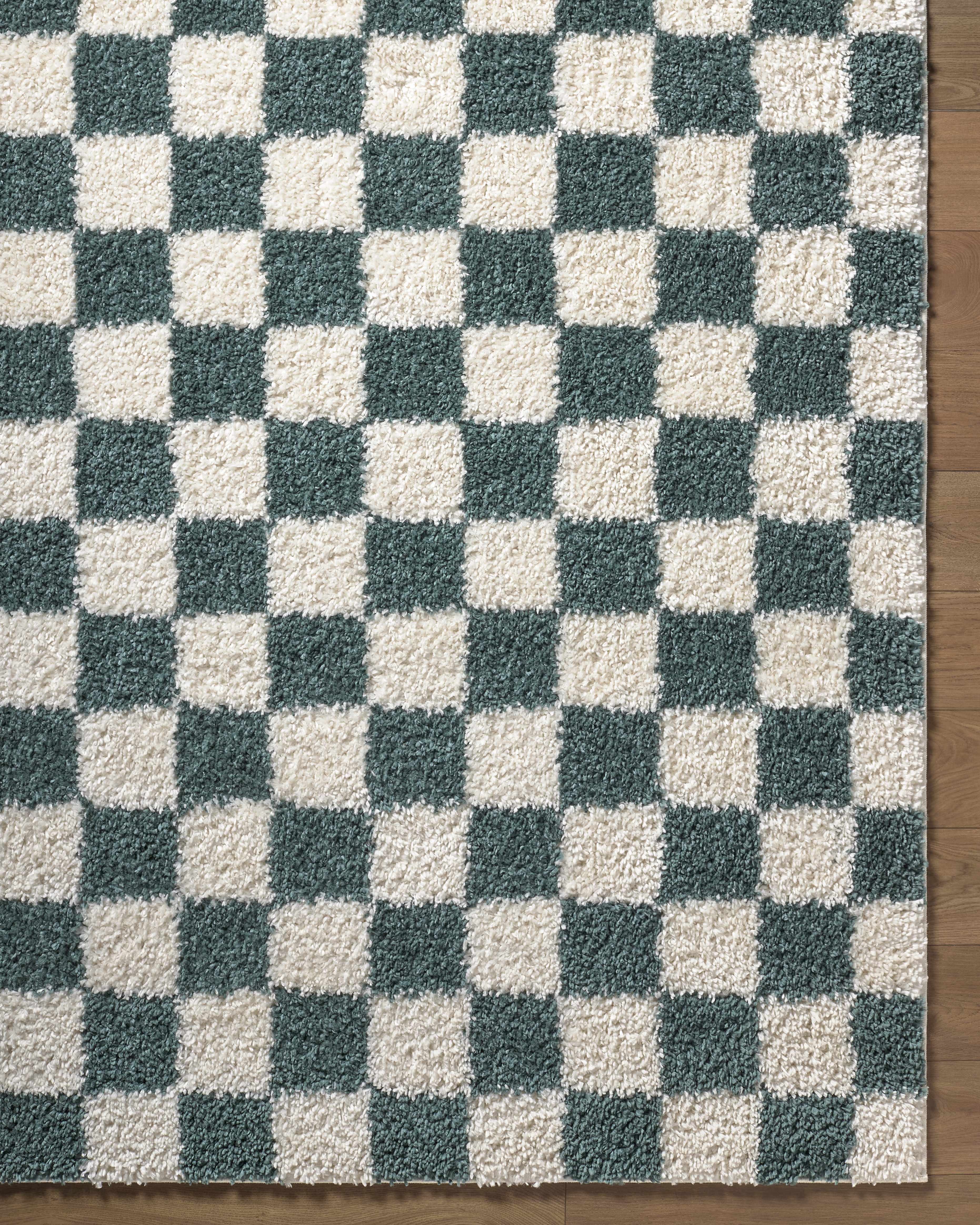 Gridline Teal & Ivory Checkered Area Rug - Image 6