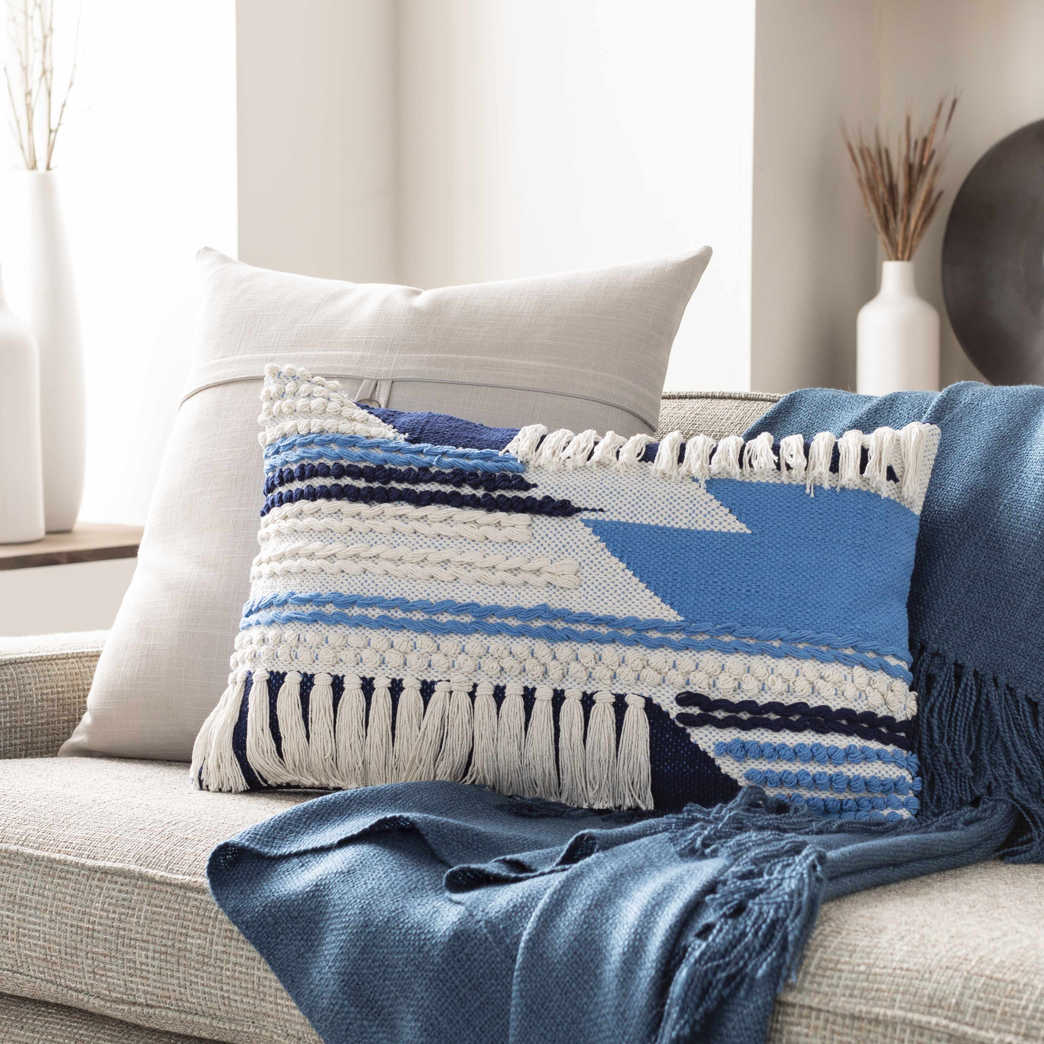 Lacaron Blue Chevron Fringe Lumbar Pillow - Clearance - Image 4