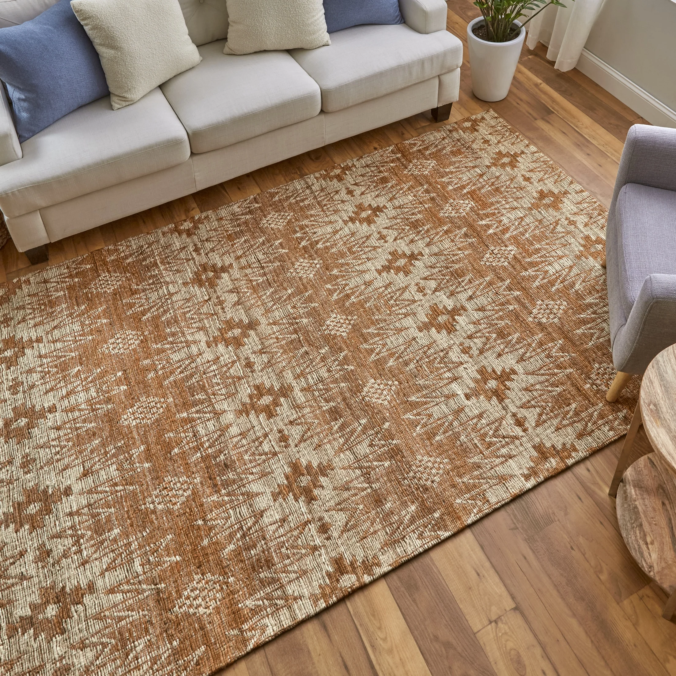 Feizy Lilliana Transitional Geometric - Orange/Ivory/Tan Area Rug - Clearance - Image 3