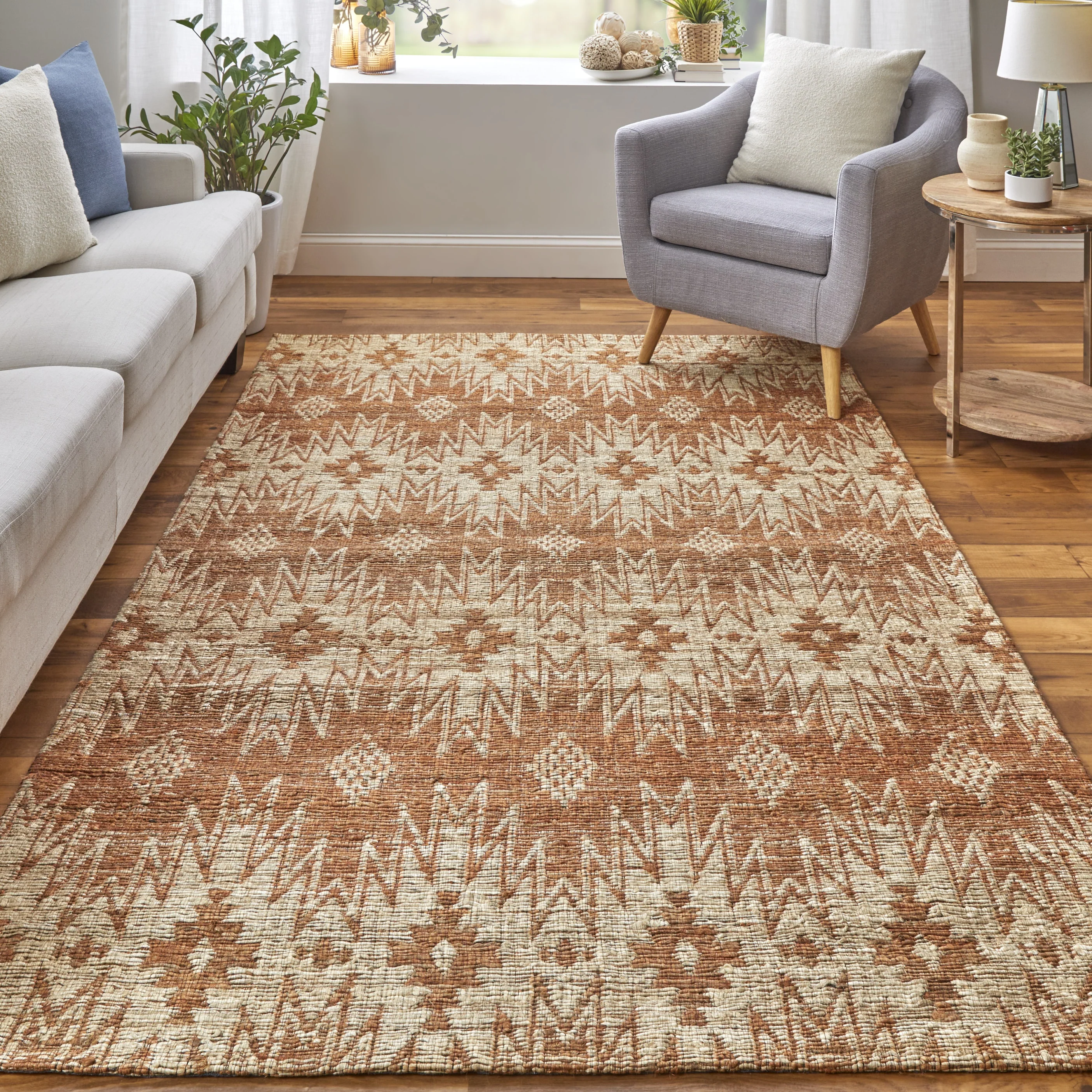 Feizy Lilliana Transitional Geometric - Orange/Ivory/Tan Area Rug - Clearance - Image 4
