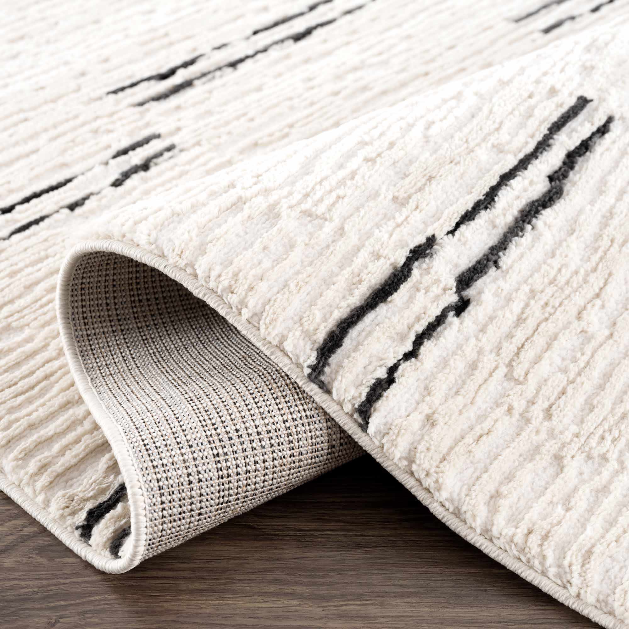 Riad Black Striped White Rug with Tassels - Image 6